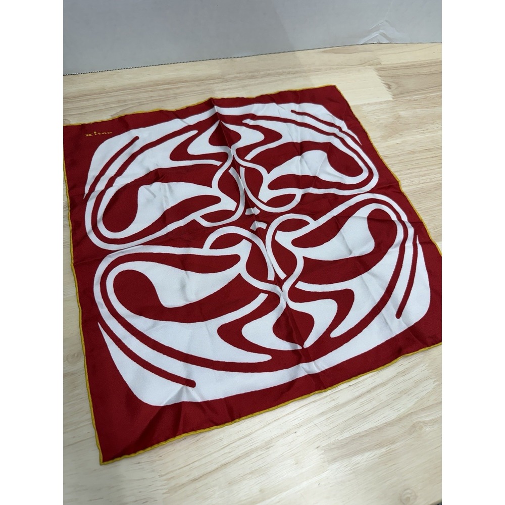 Kiton Napoli 100% Silk Red Abstract Design Pocket Square Handkerchief Italy